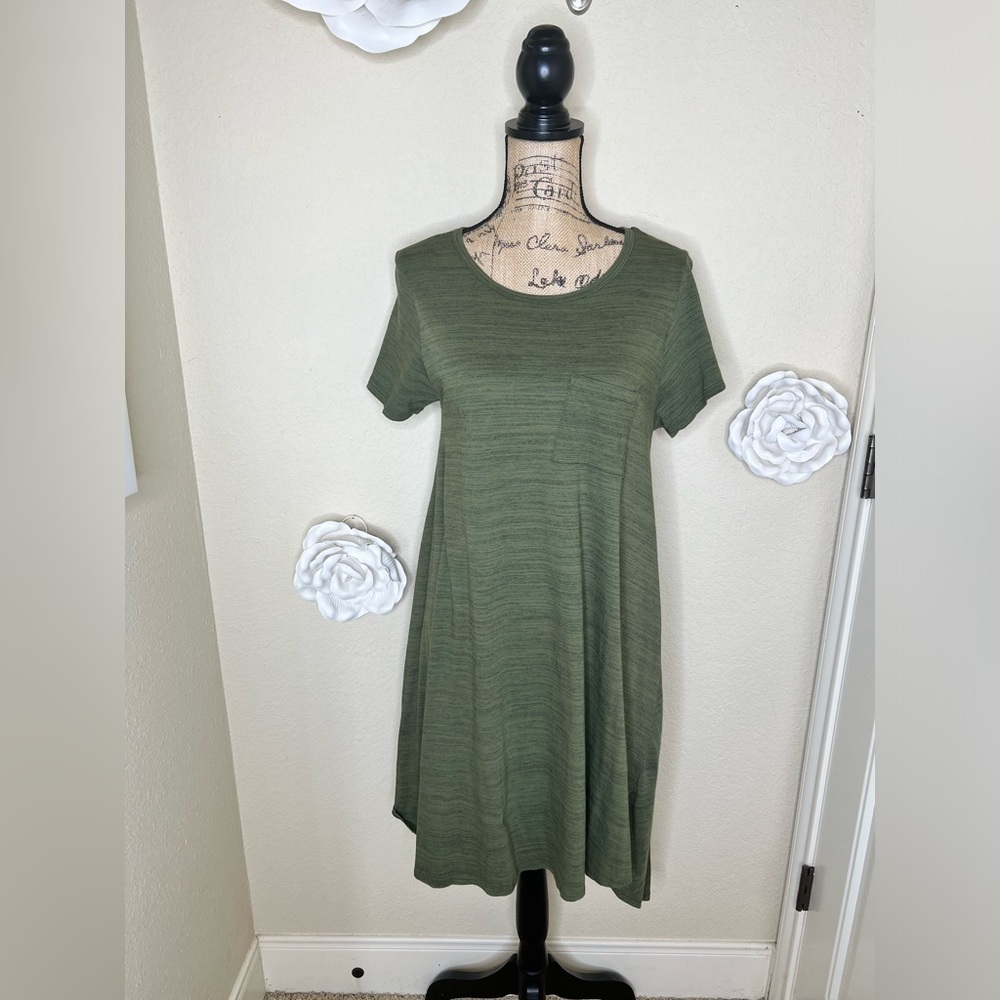 LuLaRoe Carly Olive Green Heathered High Low Swing Dress M